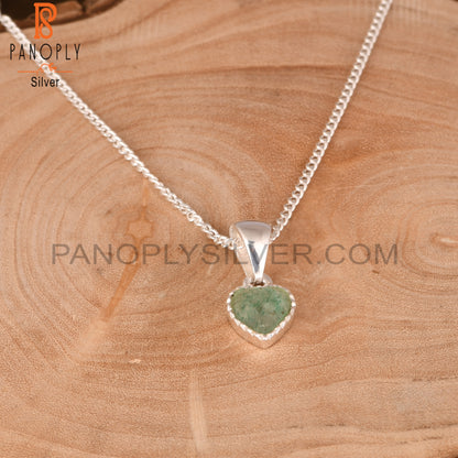 Green Strawberry Quartz Heart 925 Pendant & Chain