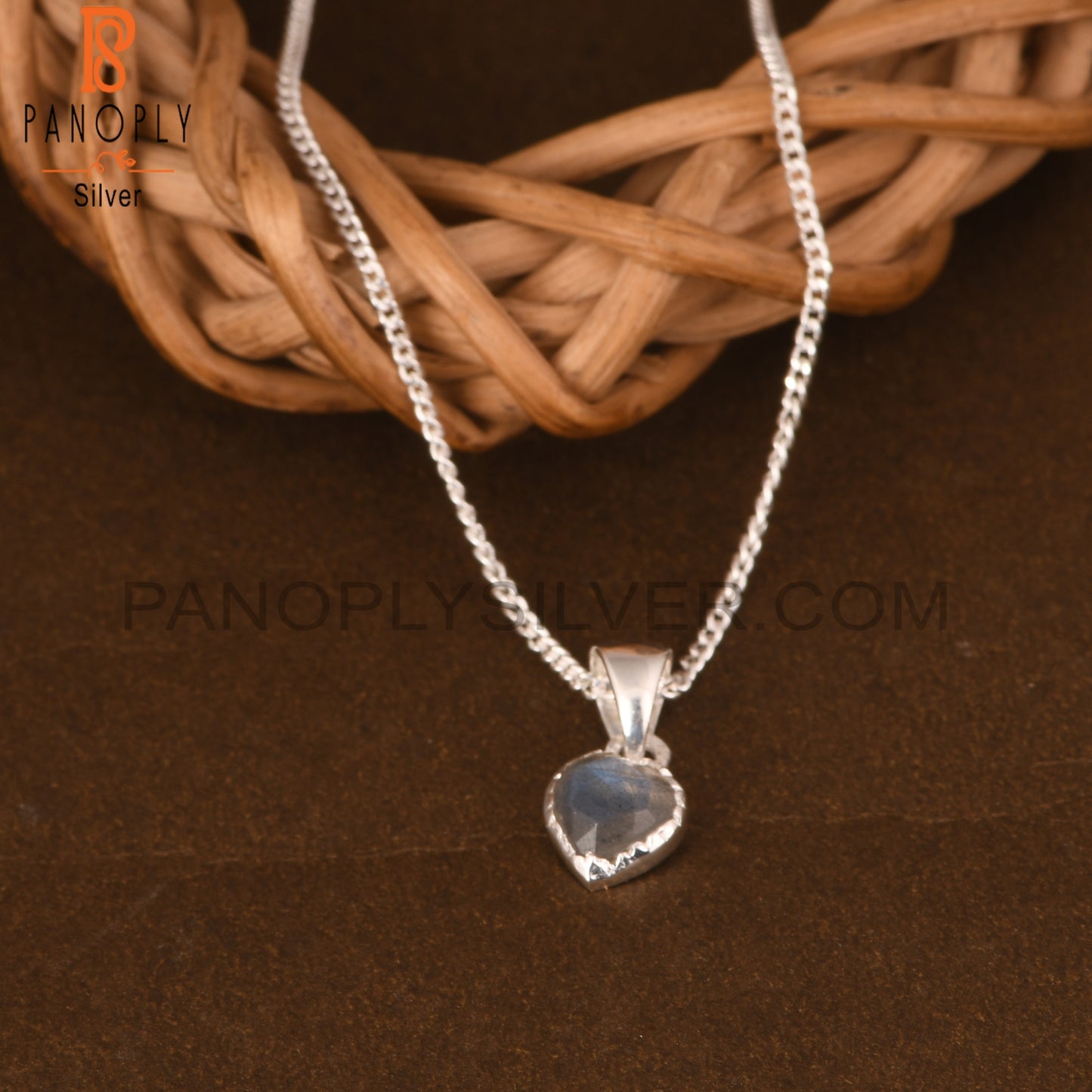 Labradorite Heart 925 Sterling Silver Pendant With Chain