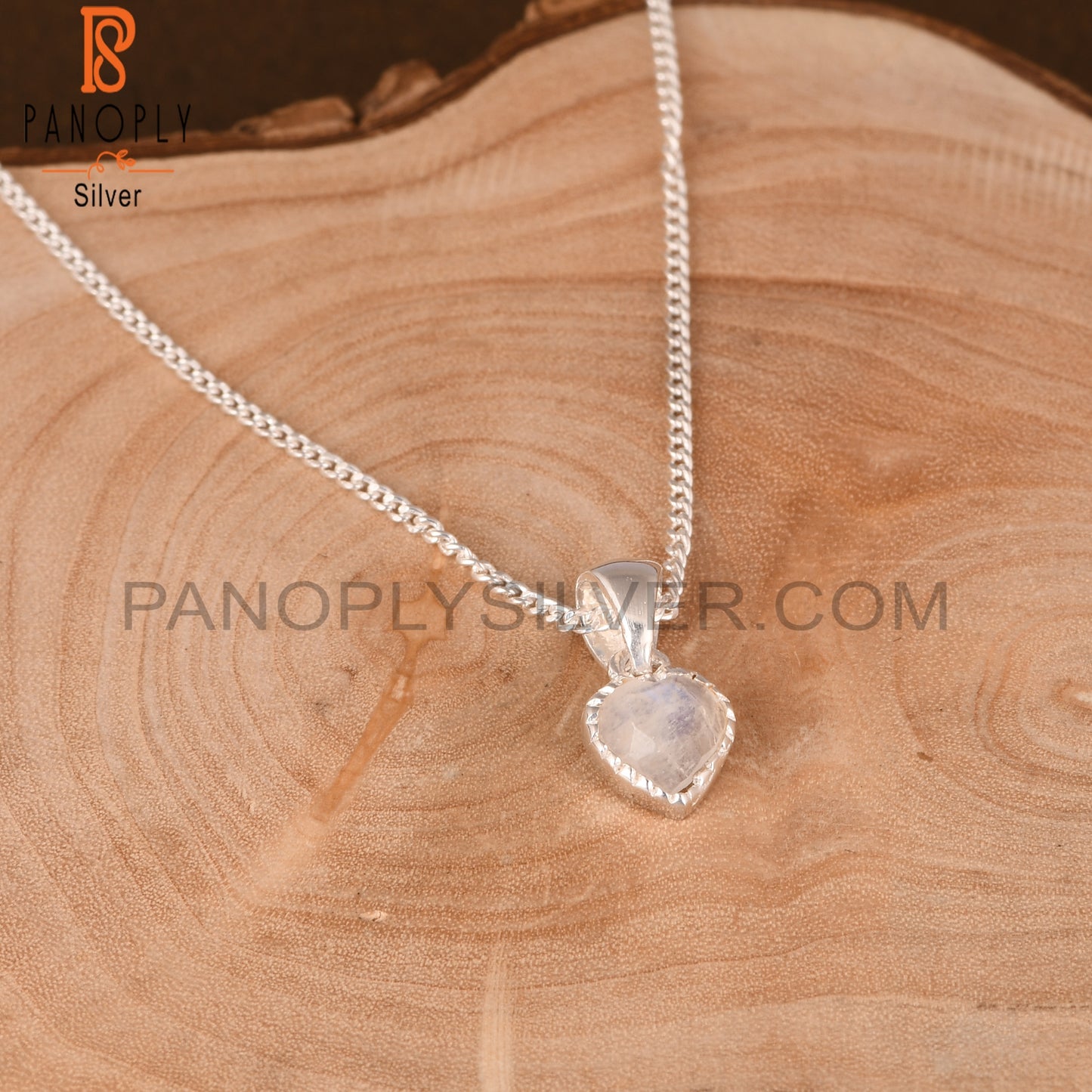Rainbow Moonstone Heart 925 Sterling Silver Pendant With Chain