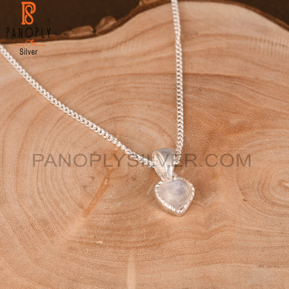 Rainbow Moonstone Heart 925 Sterling Silver Pendant With Chain