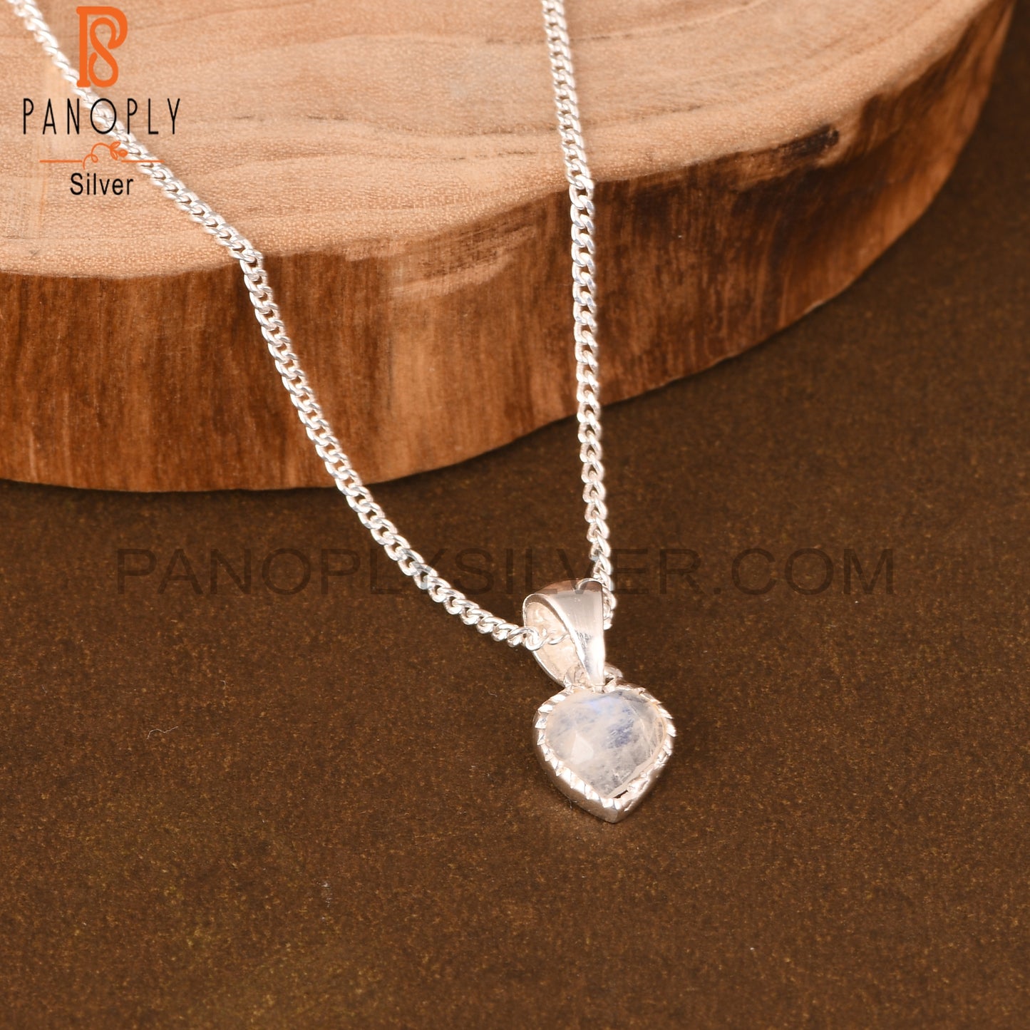 Rainbow Moonstone Heart 925 Sterling Silver Pendant With Chain