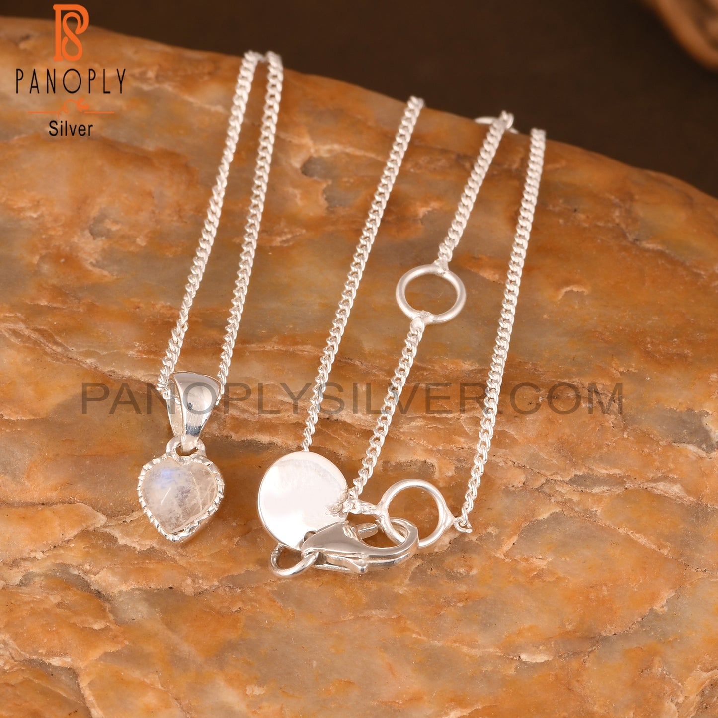 Rainbow Moonstone Heart 925 Sterling Silver Pendant With Chain
