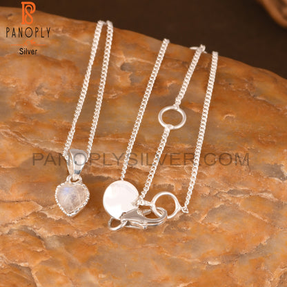 Rainbow Moonstone Heart 925 Sterling Silver Pendant With Chain