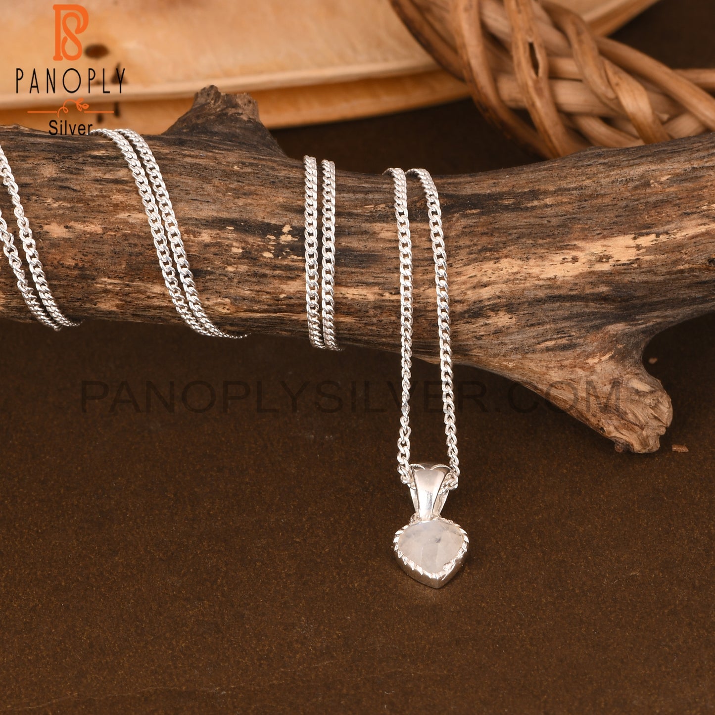 Rainbow Moonstone Heart 925 Sterling Silver Pendant With Chain