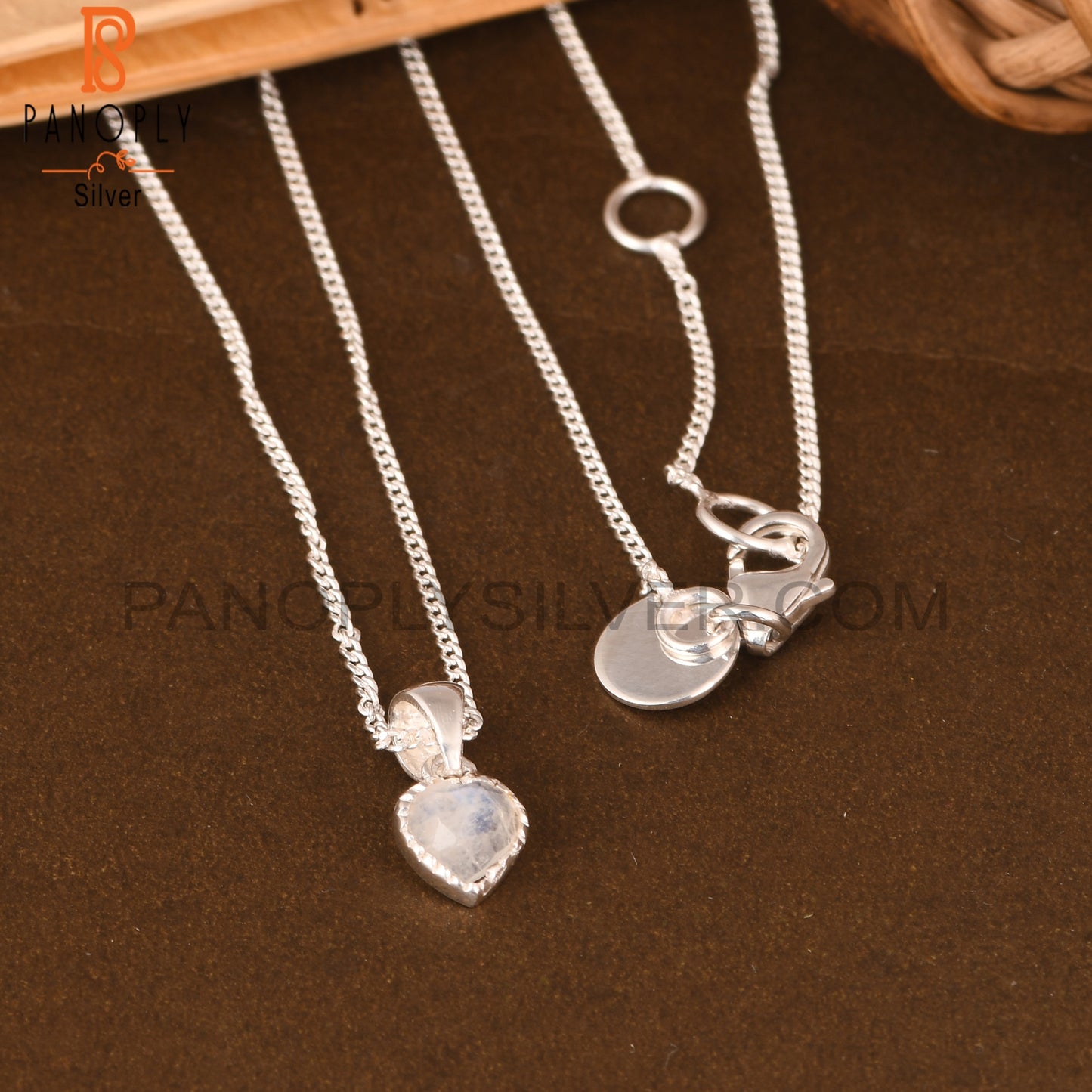 Rainbow Moonstone Heart 925 Sterling Silver Pendant With Chain