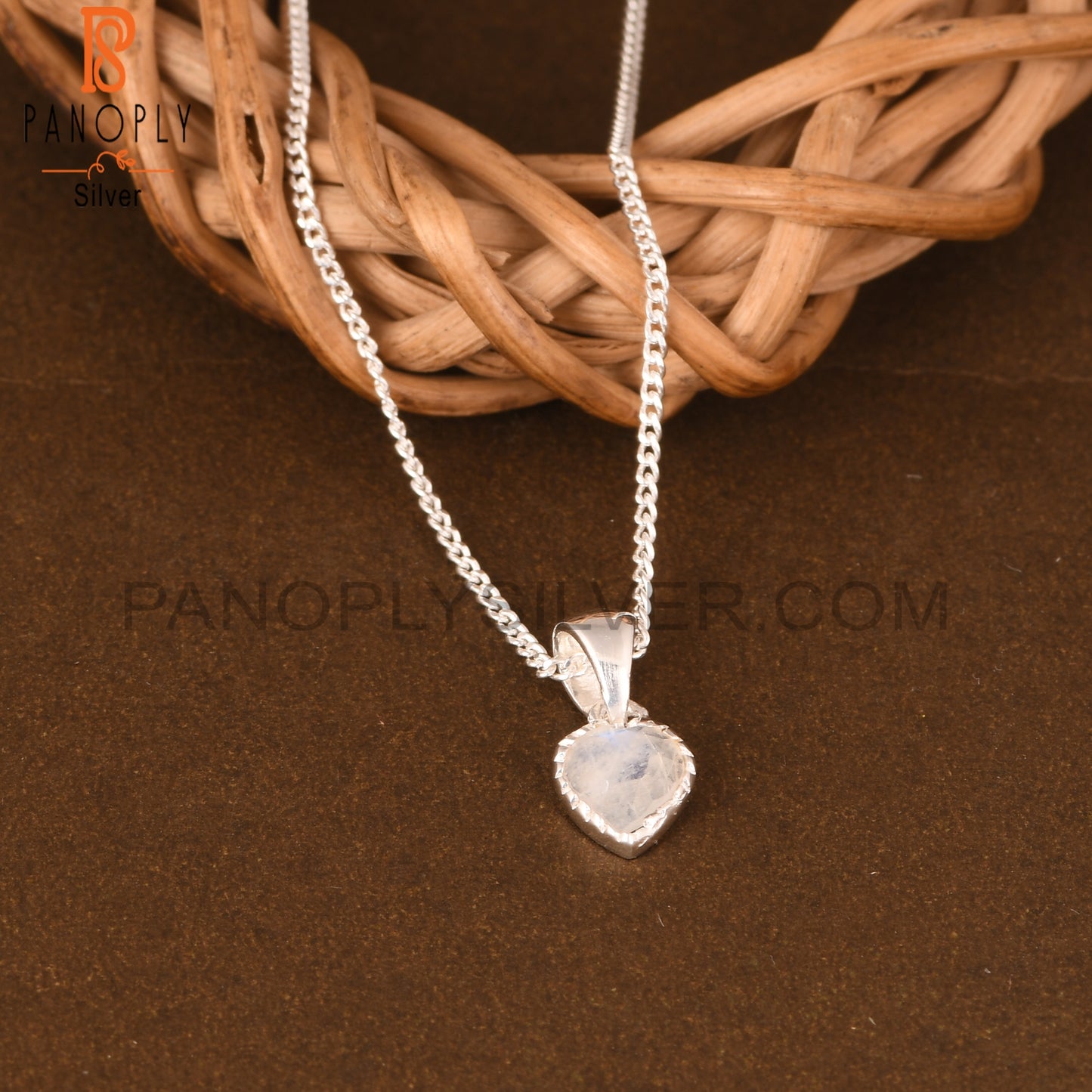Rainbow Moonstone Heart 925 Sterling Silver Pendant With Chain