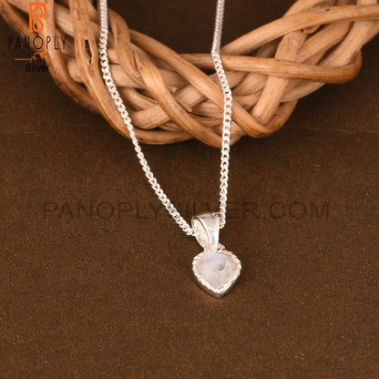 Rainbow Moonstone Heart 925 Sterling Silver Pendant With Chain
