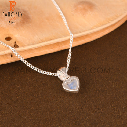 Rainbow Moonstone Heart 925 Sterling Silver Pendant With Chain