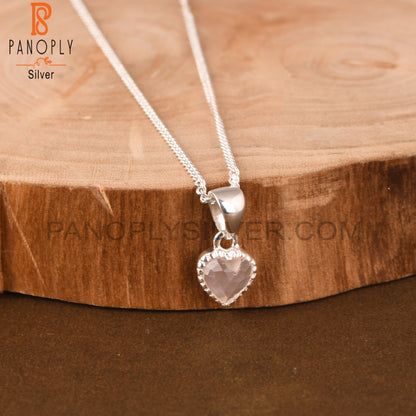 Rose Quartz Heart 925 Sterling Silver Pendant With Chain
