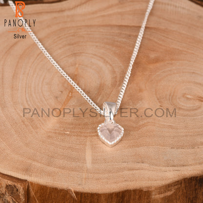 Rose Quartz Heart 925 Sterling Silver Pendant With Chain