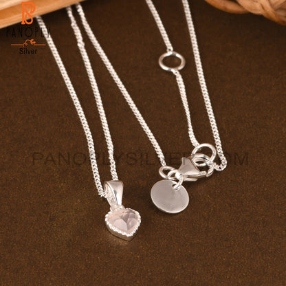 Rose Quartz Heart 925 Sterling Silver Pendant With Chain