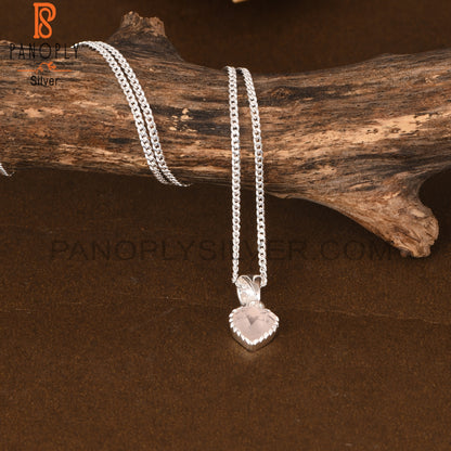 Rose Quartz Heart 925 Sterling Silver Pendant With Chain