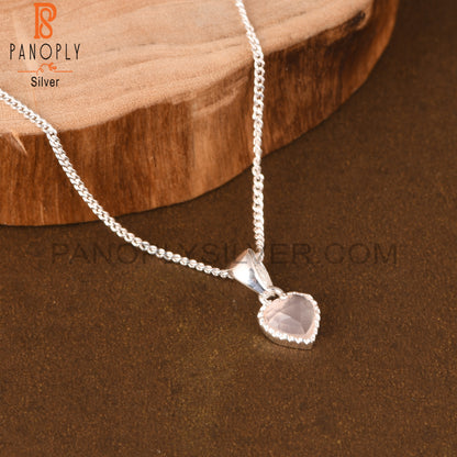 Rose Quartz Heart 925 Sterling Silver Pendant With Chain
