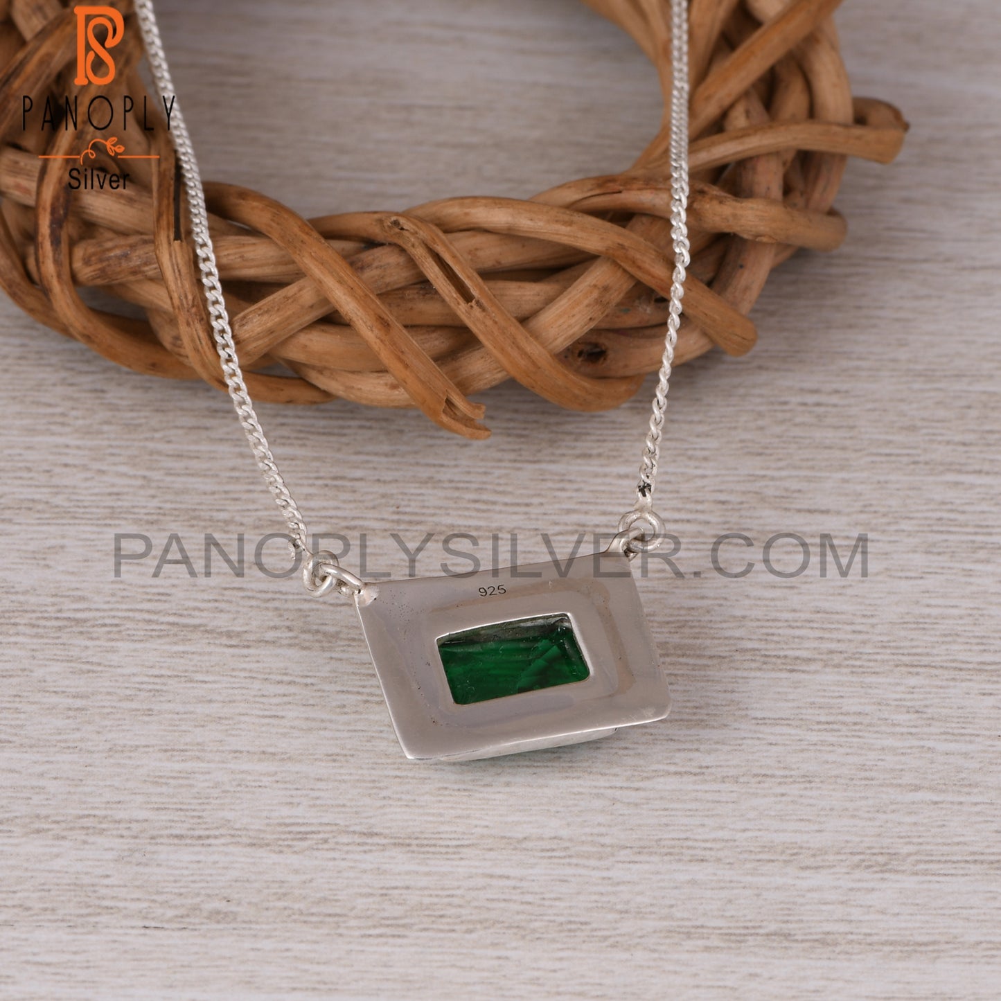 Doublet Zambian Emerald Quartz Octagon Silver Square Pendant