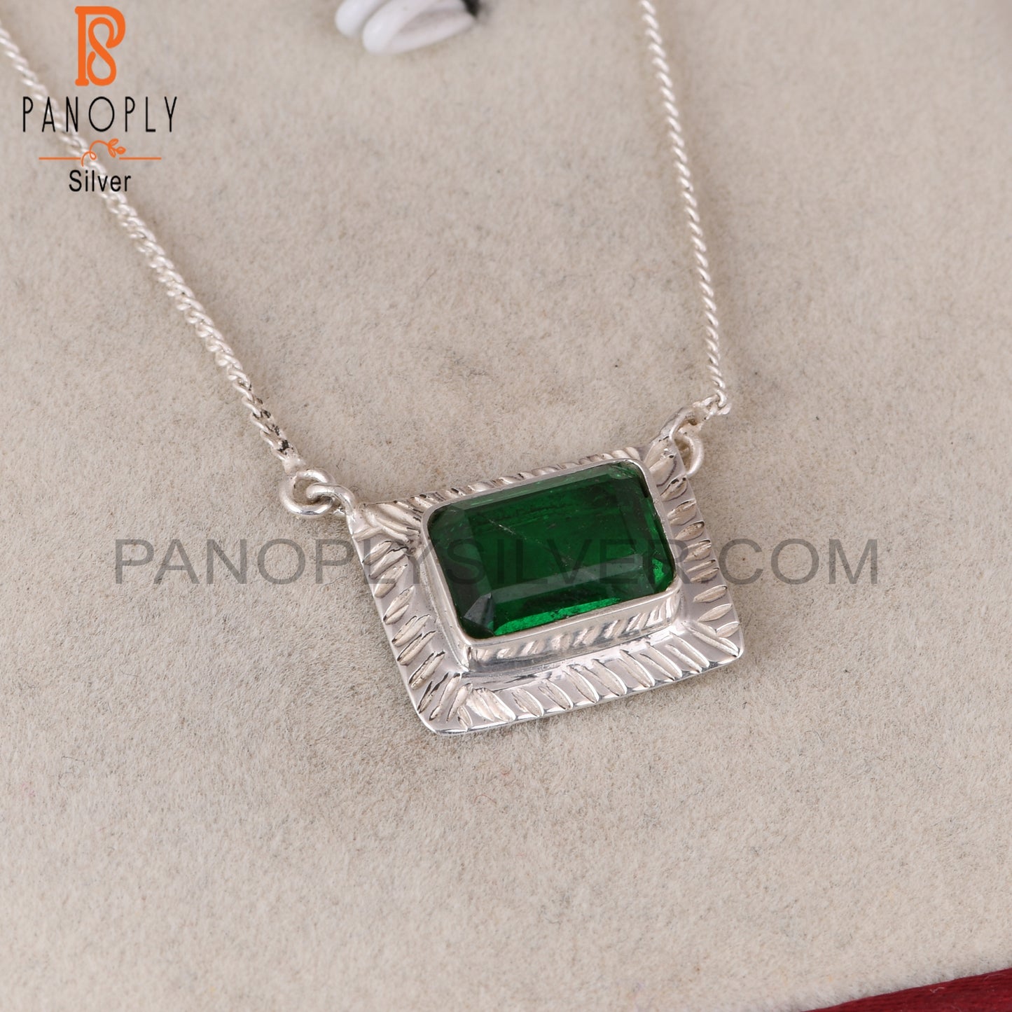 Doublet Zambian Emerald Quartz Octagon Silver Square Pendant