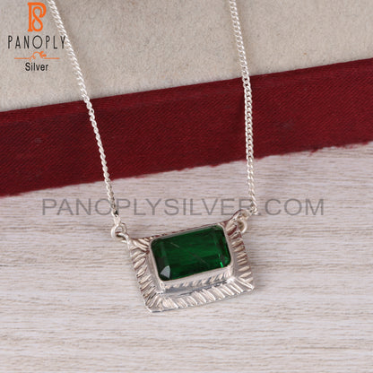 Doublet Zambian Emerald Quartz Octagon Silver Square Pendant