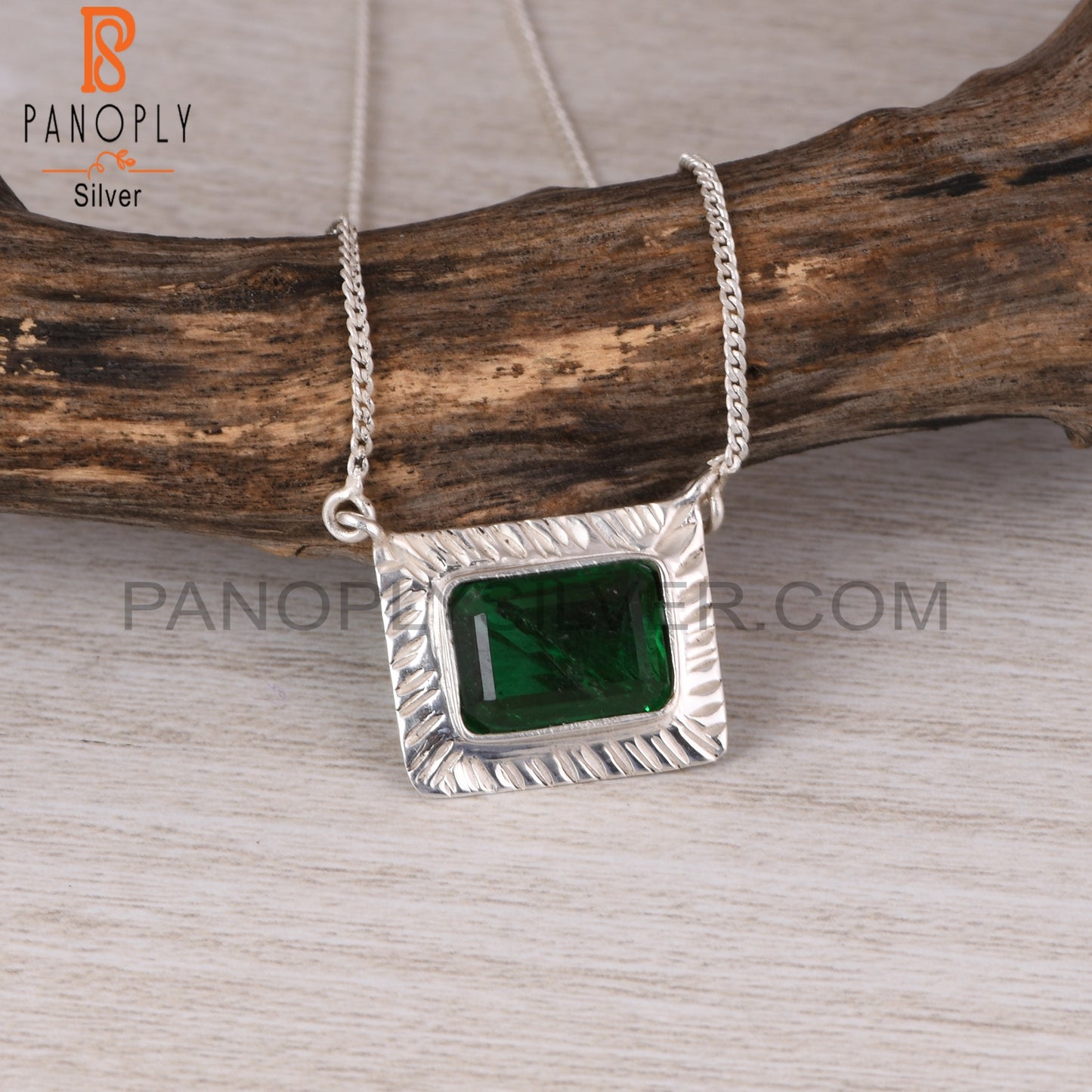 Doublet Zambian Emerald Quartz Octagon Silver Square Pendant