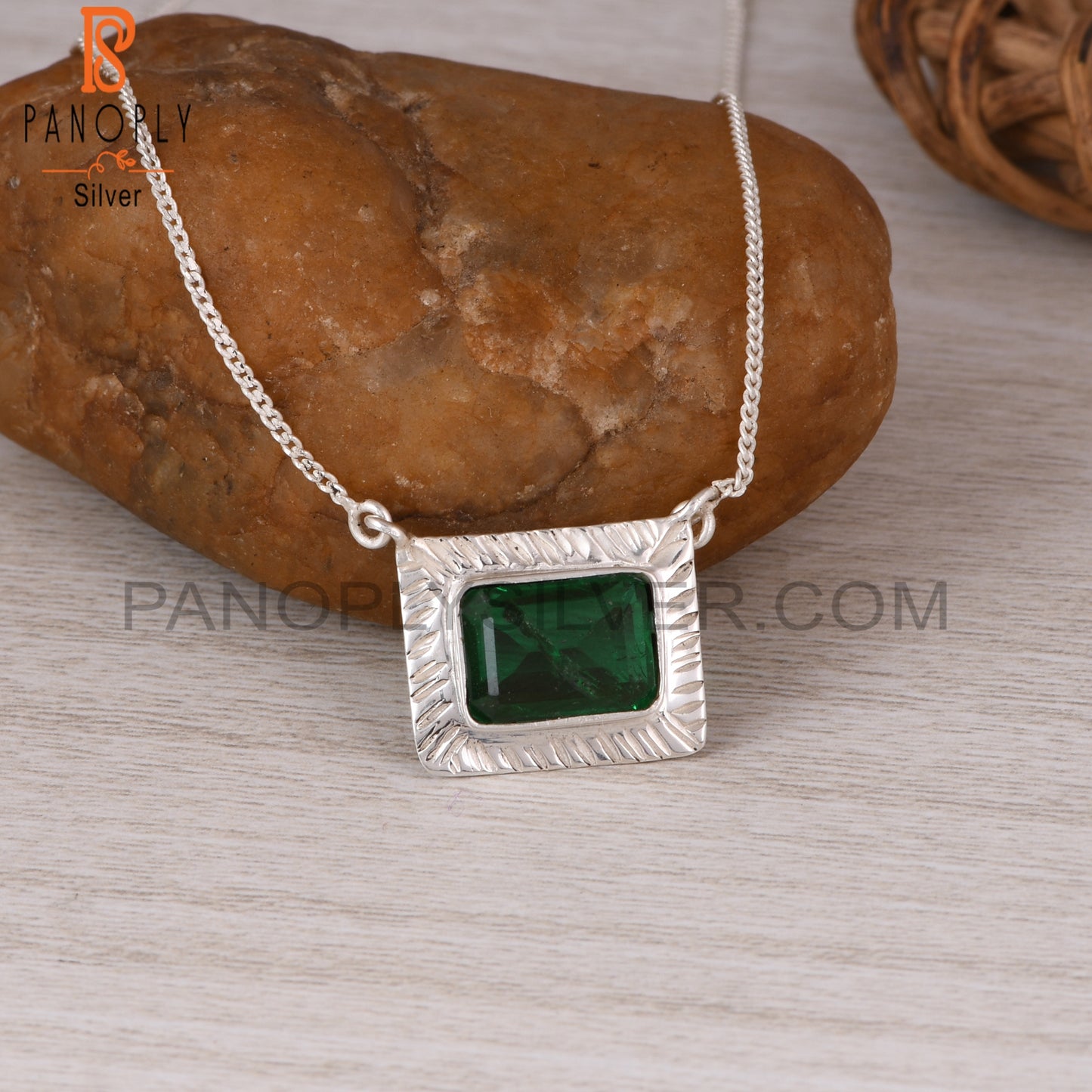 Doublet Zambian Emerald Quartz Octagon Silver Square Pendant