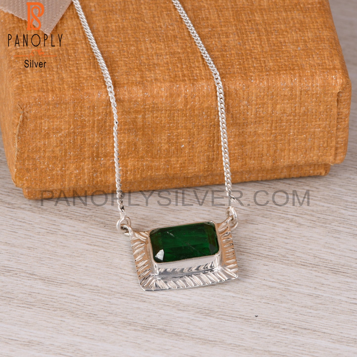 Doublet Zambian Emerald Quartz Octagon Silver Square Pendant