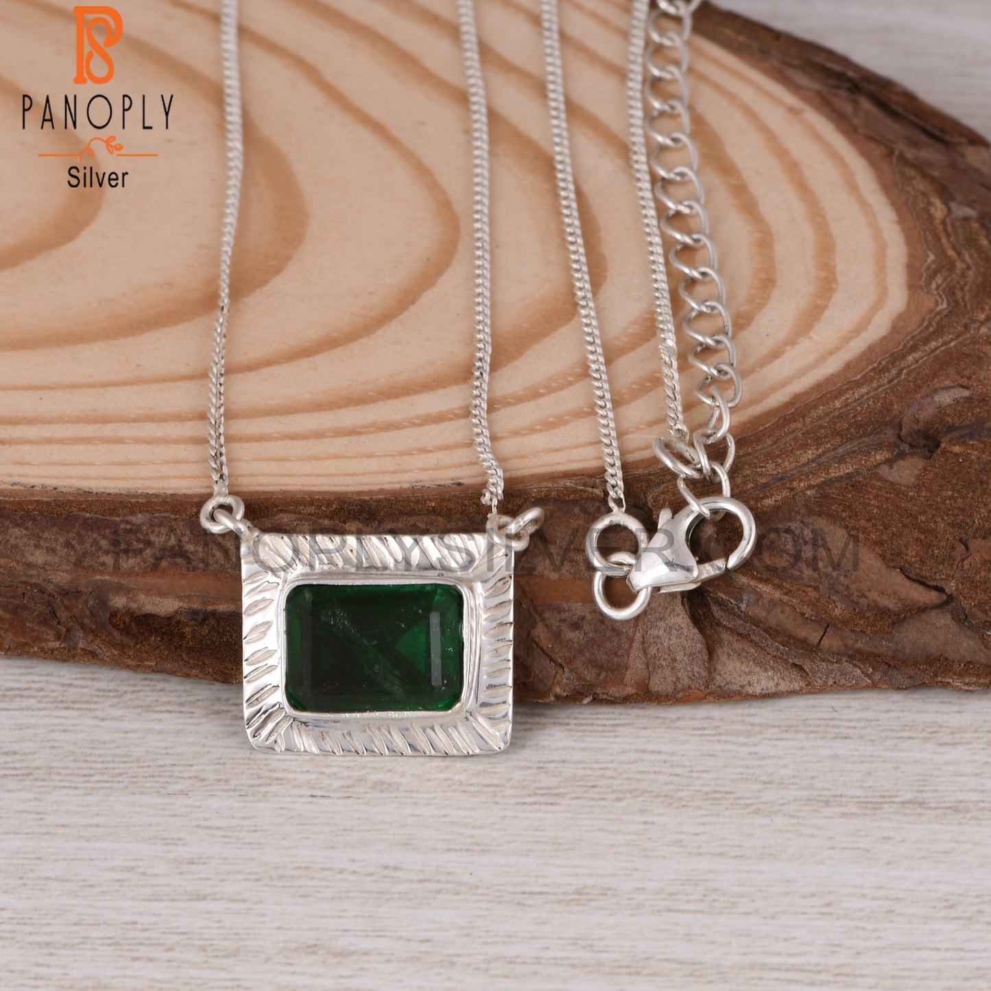 Doublet Zambian Emerald Quartz Octagon Silver Square Pendant