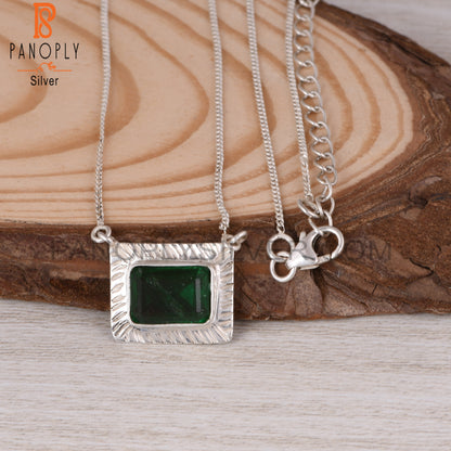 Doublet Zambian Emerald Quartz Octagon Silver Square Pendant