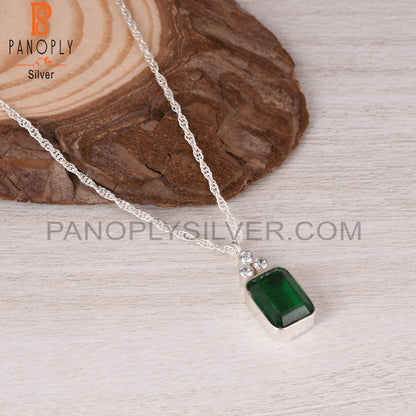 Zambian Emerald & Cubic Zirconia 925 Sterling Silver Pendant