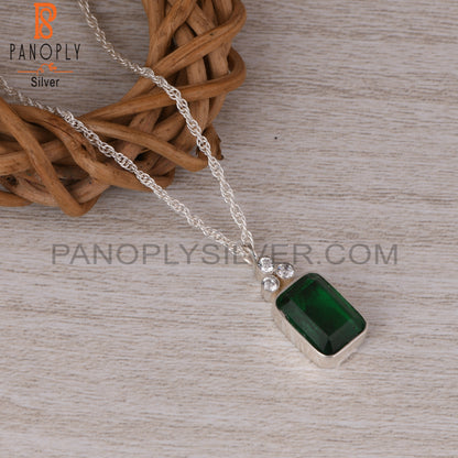 Zambian Emerald & Cubic Zirconia 925 Sterling Silver Pendant
