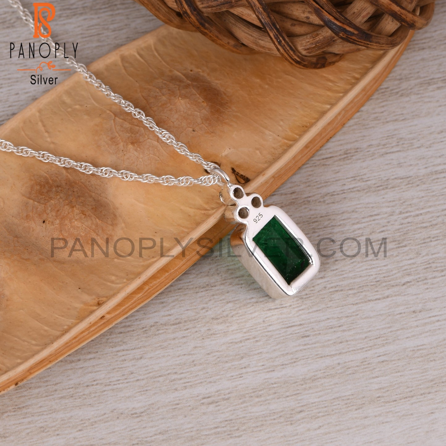 Zambian Emerald & Cubic Zirconia 925 Sterling Silver Pendant