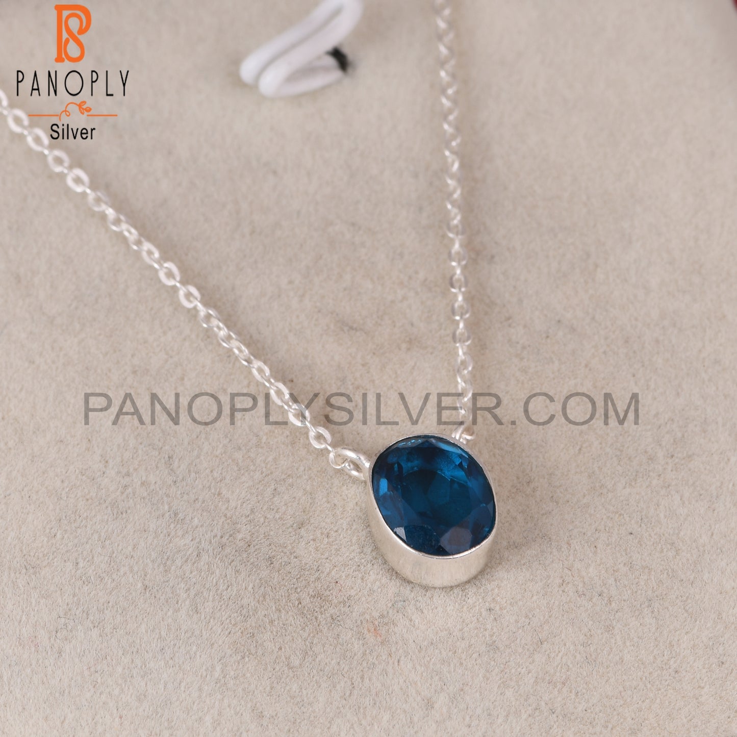 Doublet London Blue Topaz Quartz Oval 925 Silver Pendant