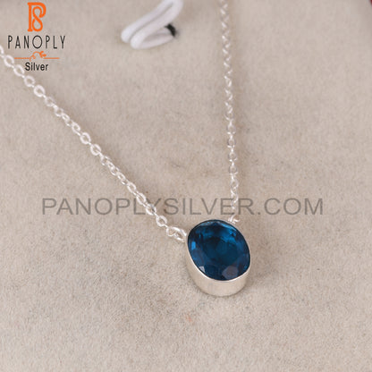 Doublet London Blue Topaz Quartz Oval 925 Silver Pendant