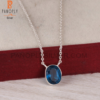 Doublet London Blue Topaz Quartz Oval 925 Silver Pendant