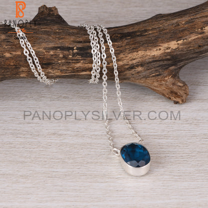 Doublet London Blue Topaz Quartz Oval 925 Silver Pendant