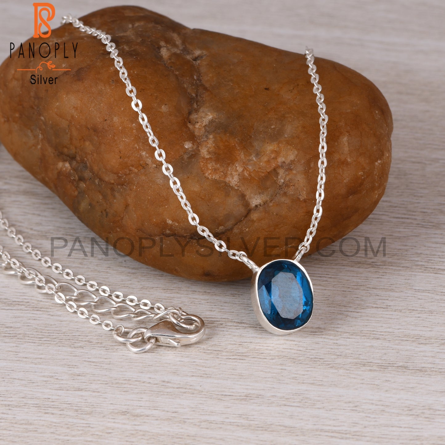 Doublet London Blue Topaz Quartz Oval 925 Silver Pendant