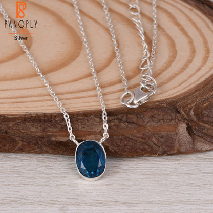 Doublet London Blue Topaz Quartz Oval 925 Silver Pendant