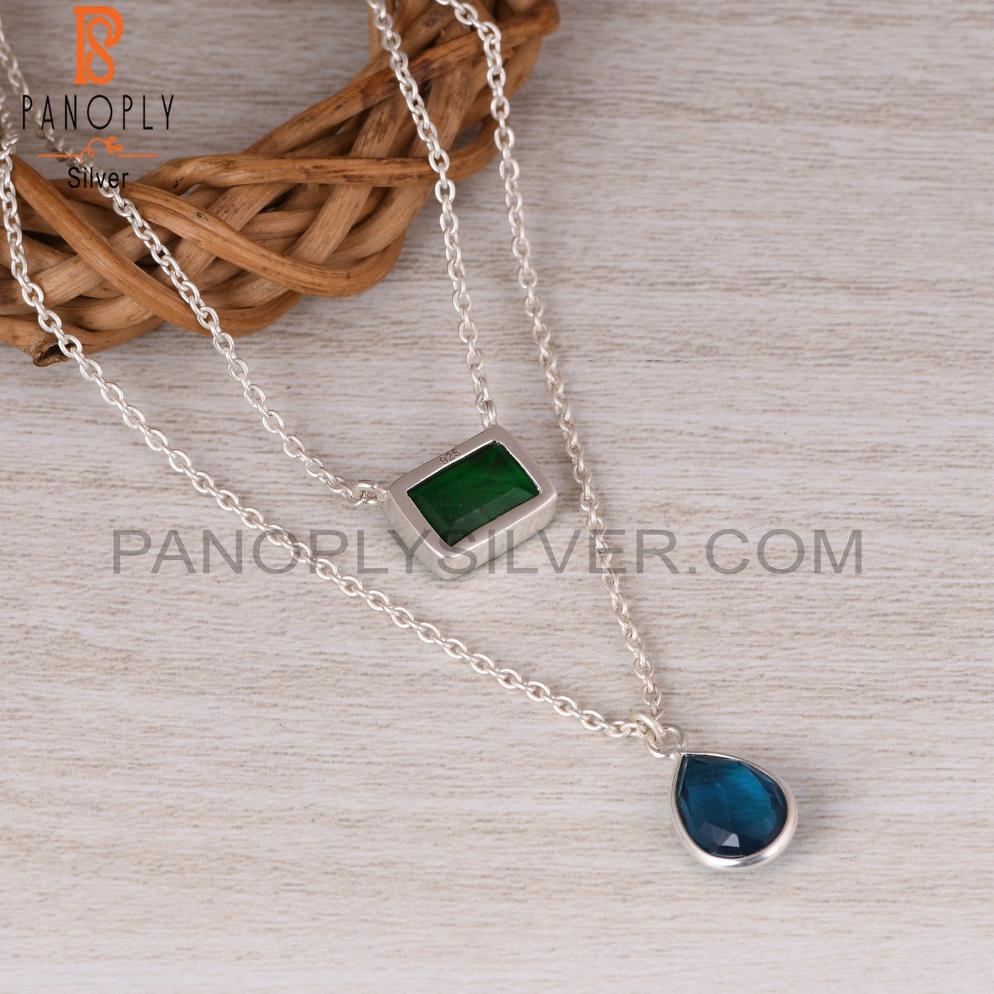 Doublet Zambian Emerald, London Blue Topaz Quartz 925 Pendant