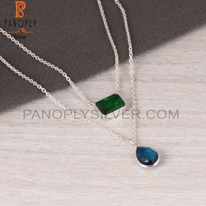 Doublet Zambian Emerald, London Blue Topaz Quartz 925 Pendant