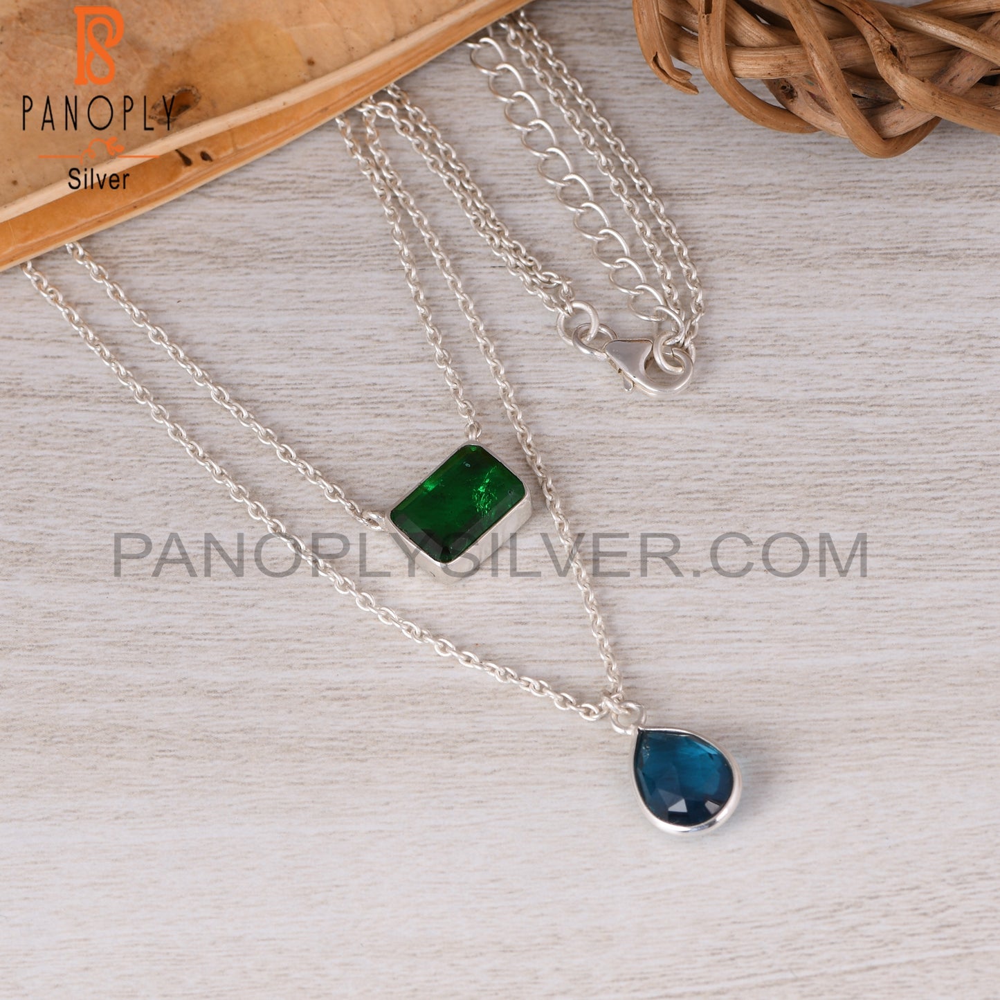 Doublet Zambian Emerald, London Blue Topaz Quartz 925 Pendant