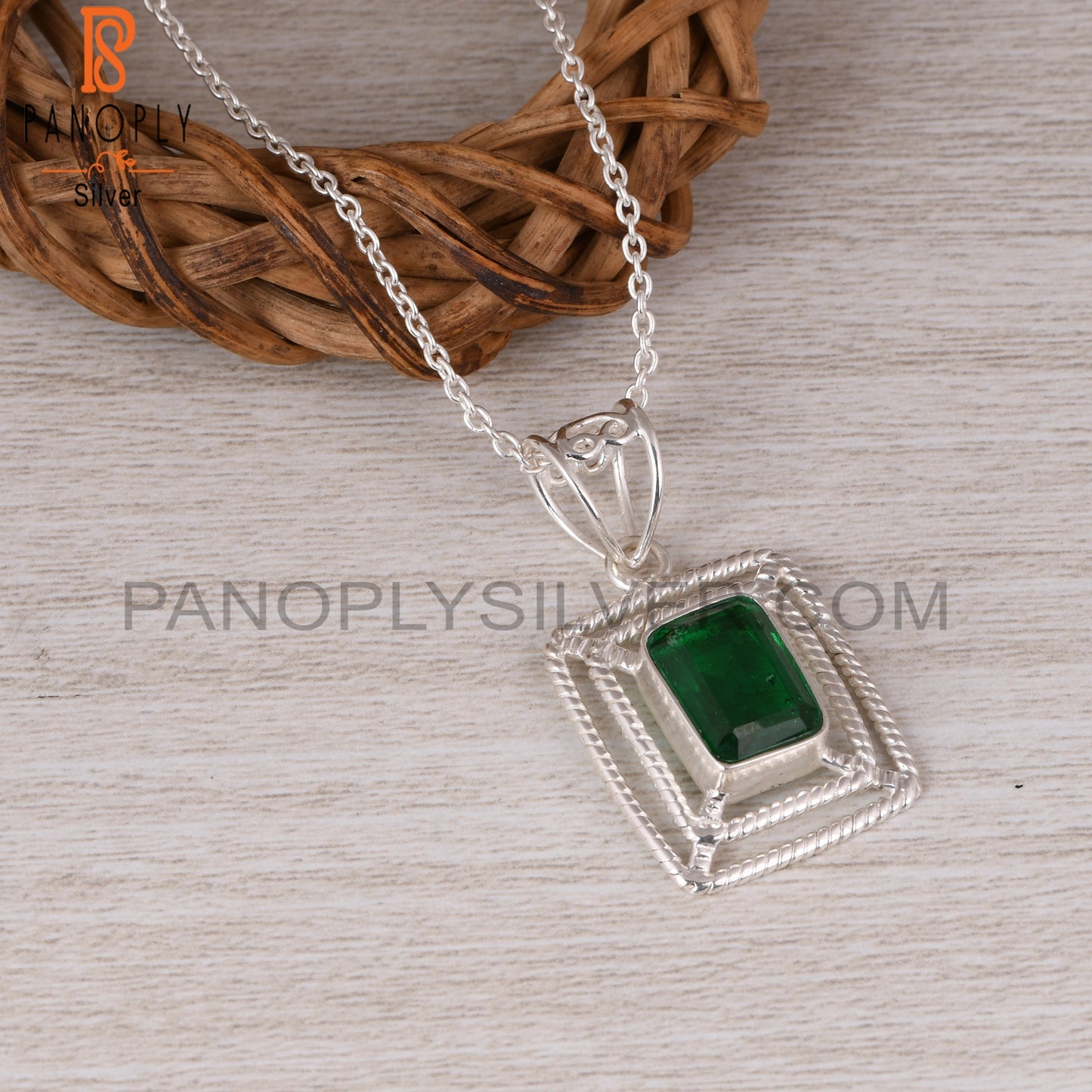 Doublet Zambian Emerald Quartz Octagon 925 Silver Pendant