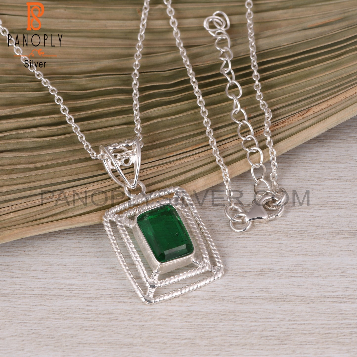 Doublet Zambian Emerald Quartz Octagon 925 Silver Pendant