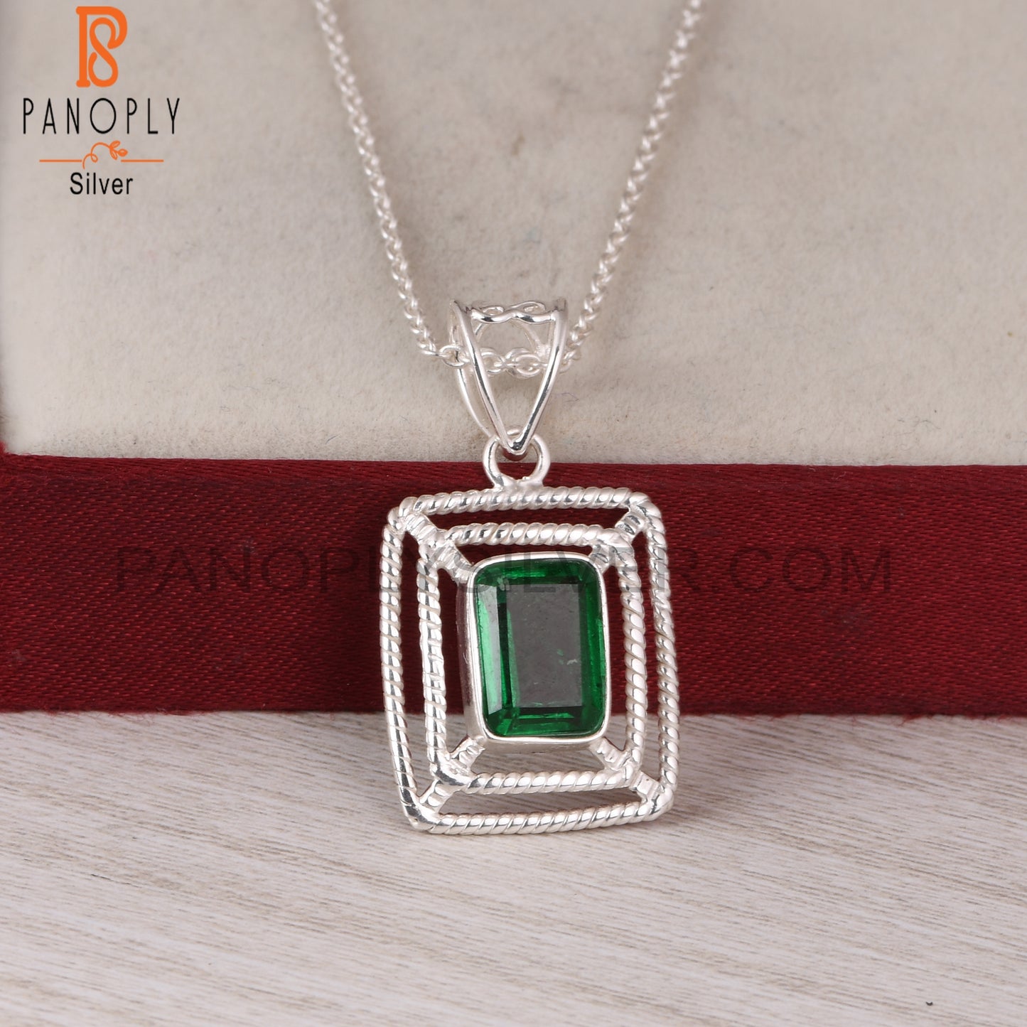 Doublet Zambian Emerald Quartz Octagon 925 Silver Pendant