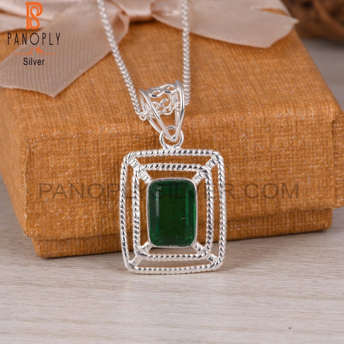 Doublet Zambian Emerald Quartz Octagon 925 Silver Pendant