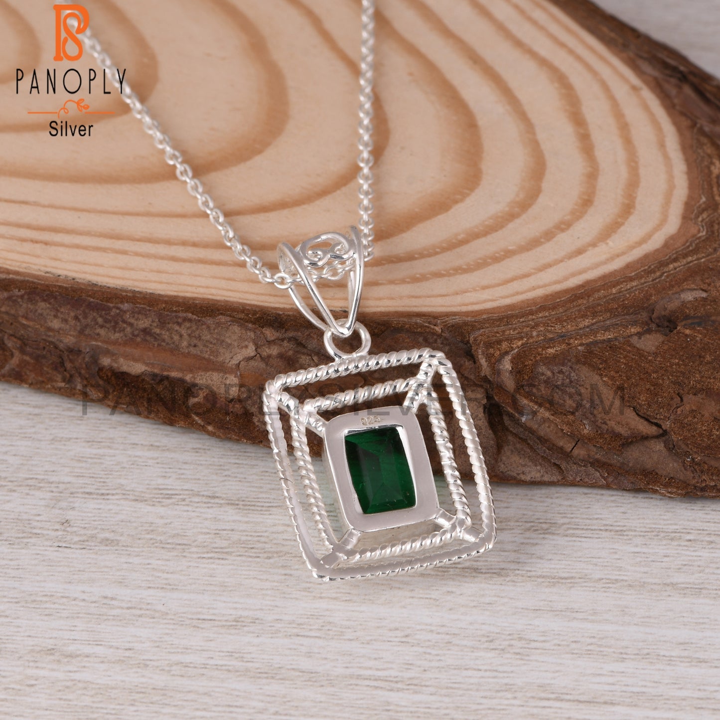 Doublet Zambian Emerald Quartz Octagon 925 Silver Pendant