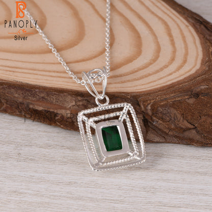 Doublet Zambian Emerald Quartz Octagon 925 Silver Pendant