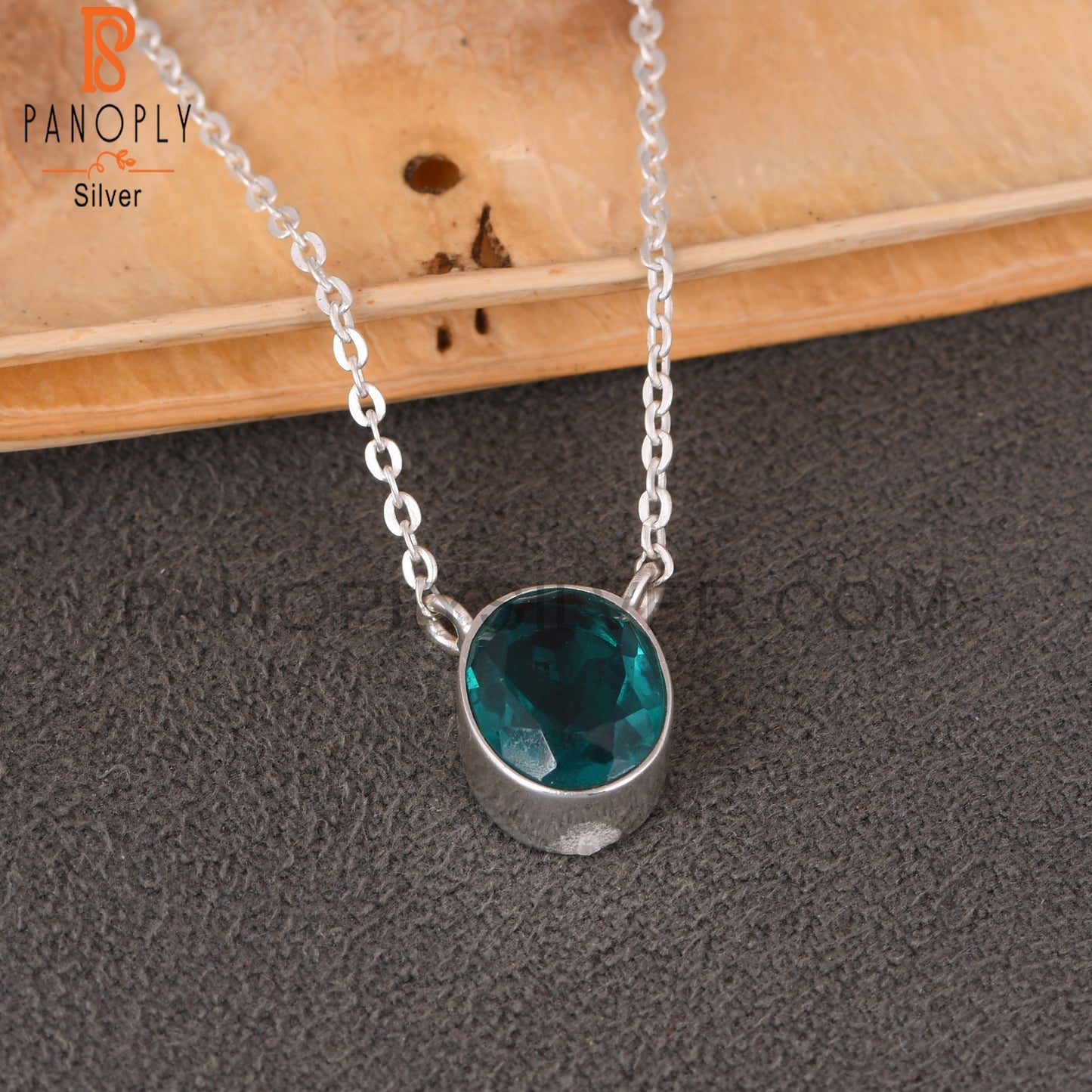 Doublet Santamaria Aquamarine Quartz Silver Chain Link Pendant