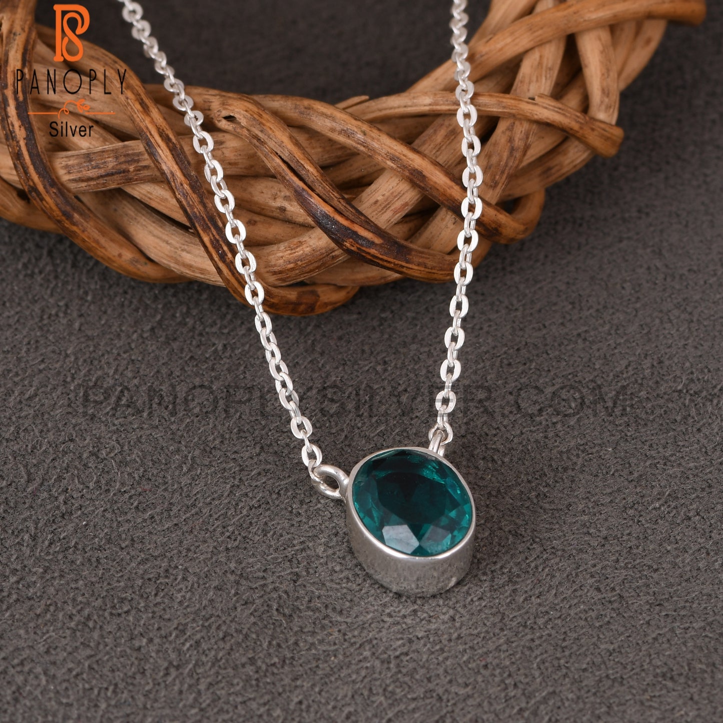 Doublet Santamaria Aquamarine Quartz Silver Chain Link Pendant