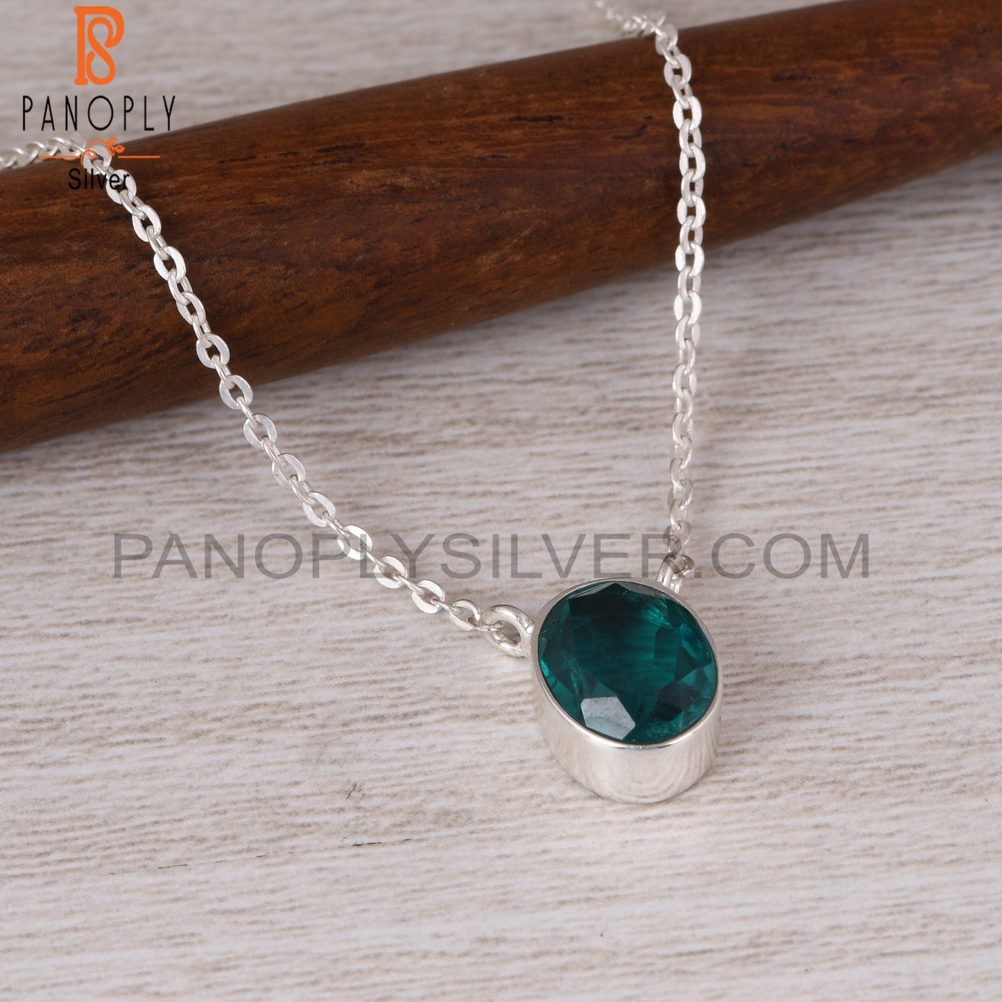 Doublet Santamaria Aquamarine Quartz Silver Chain Link Pendant