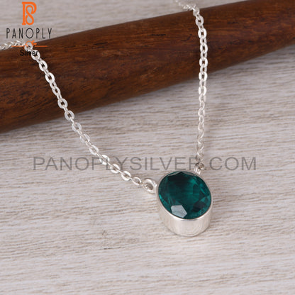 Doublet Santamaria Aquamarine Quartz Silver Chain Link Pendant