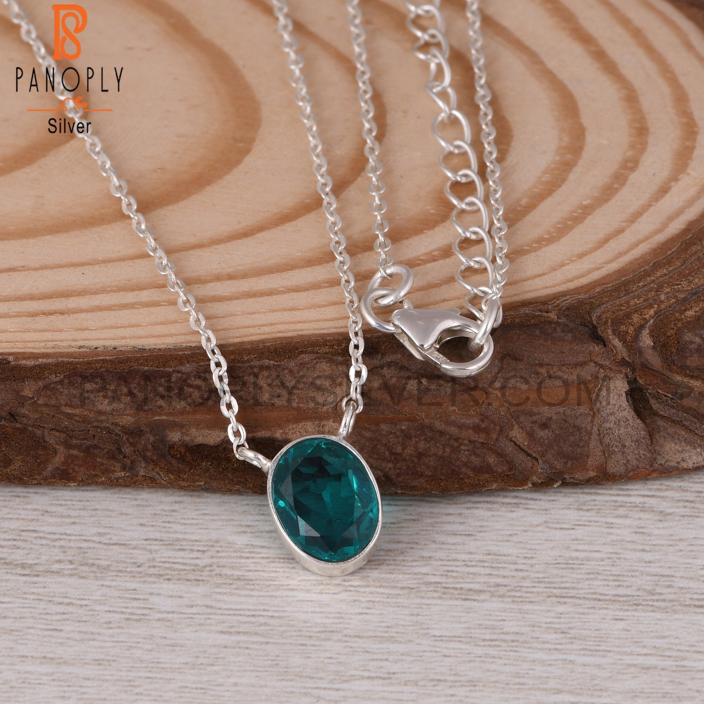 Doublet Santamaria Aquamarine Quartz Silver Chain Link Pendant
