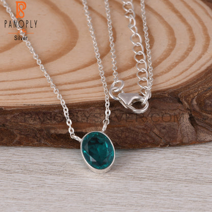 Doublet Santamaria Aquamarine Quartz Silver Chain Link Pendant