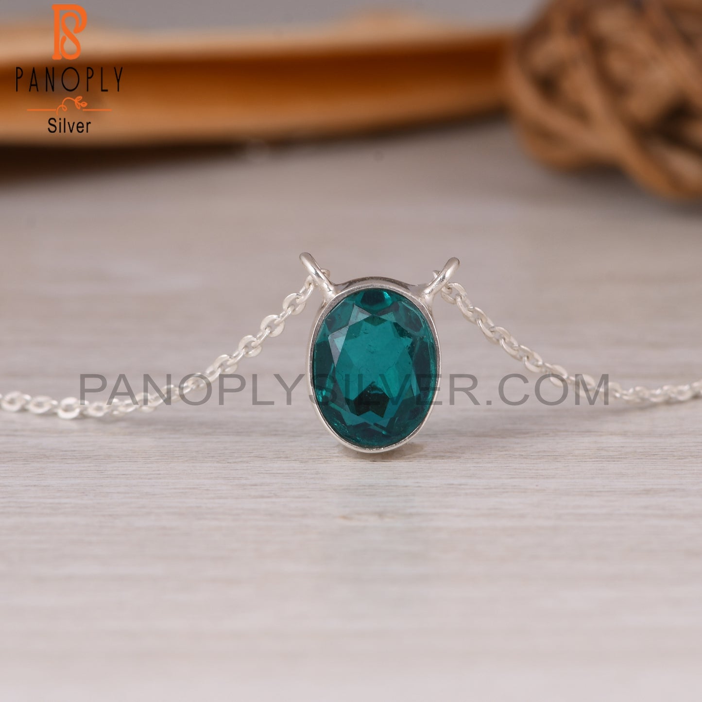 Doublet Santamaria Aquamarine Quartz Silver Chain Link Pendant